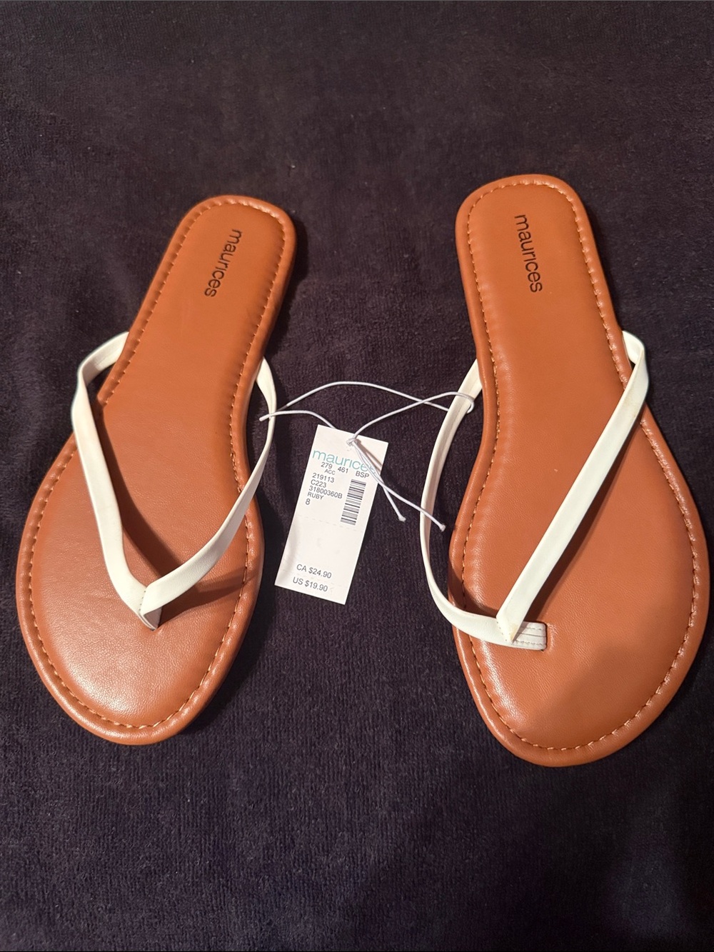 Maurices Tan Sandal Flip-Flops with White Straps